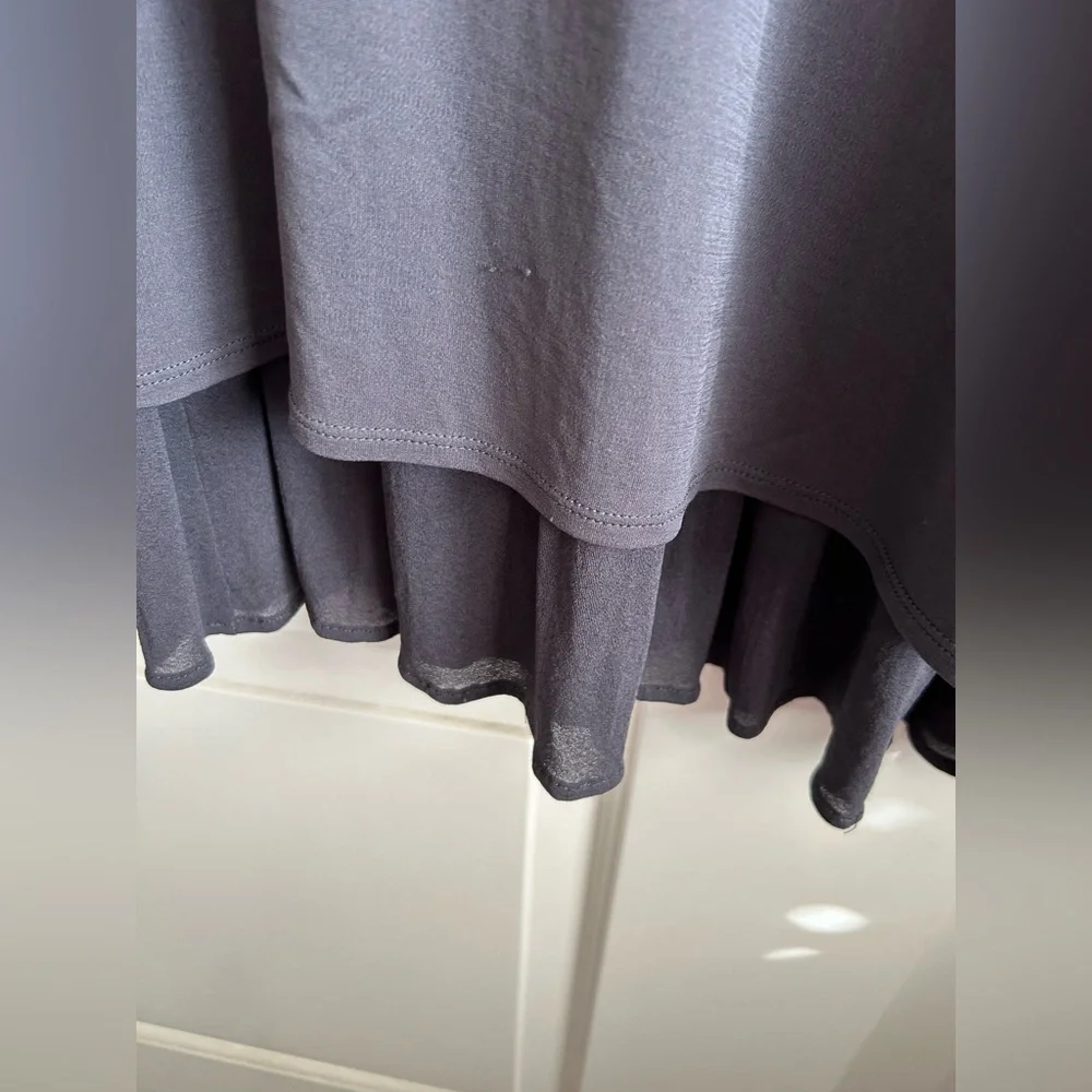 EILEEN FISHER Scoop-neck Stretch Silk Jersey Dark Gray Ruffled Dress Sz XL - Picture 6 of 9